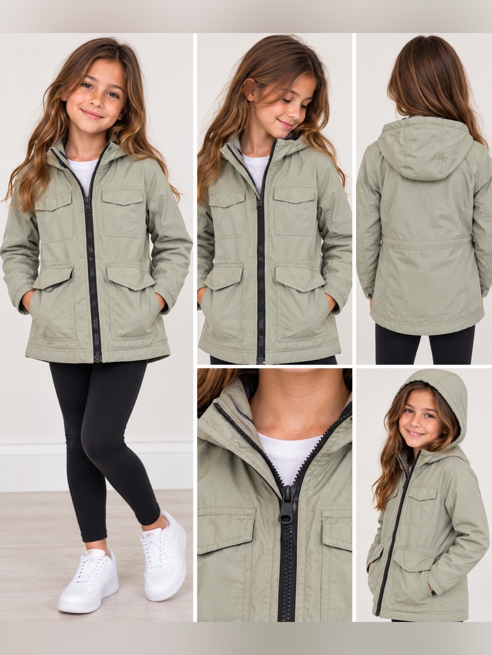 Abercrombie Kids Girls Hooded Utility Jacket Sage Green Size 9/10